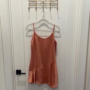 Altar'd State Orange Pink Asymmetrical Pleated Satin Dress